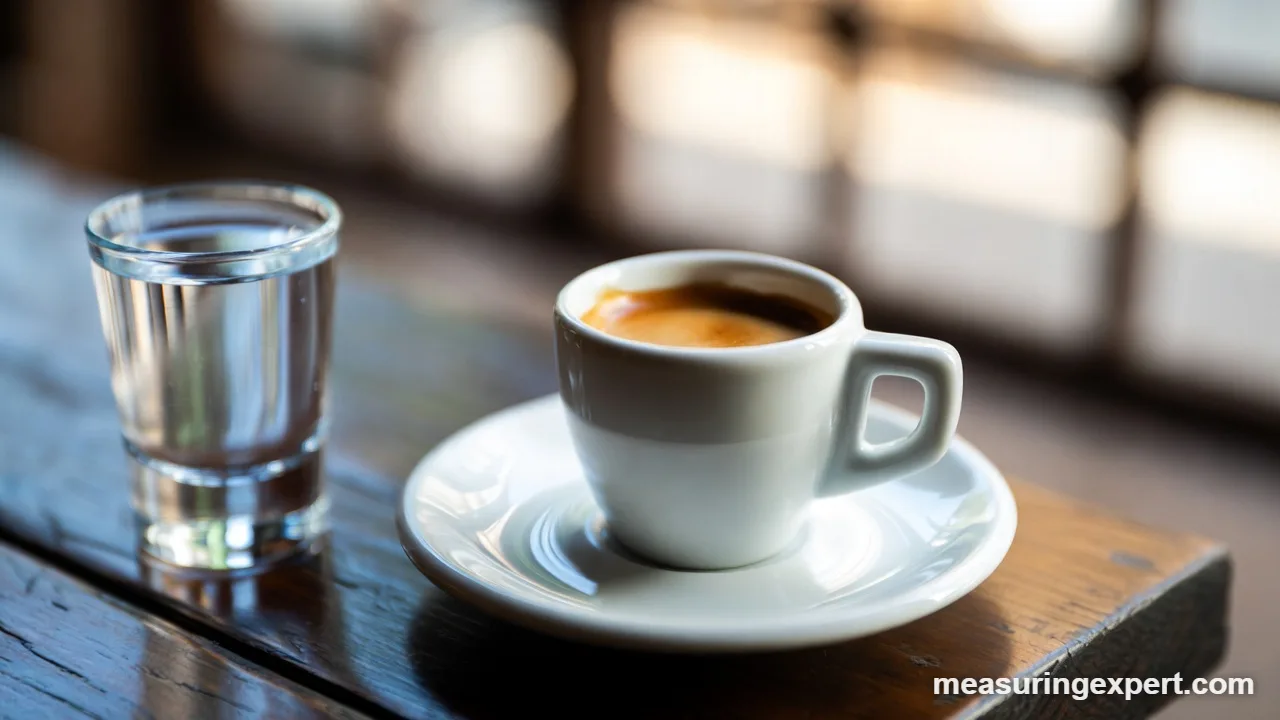 An espresso shot is close to 30 ml, about one fluid ounce