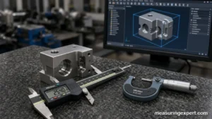 3D modeling check of a machined part with a digital caliper and CAD model
