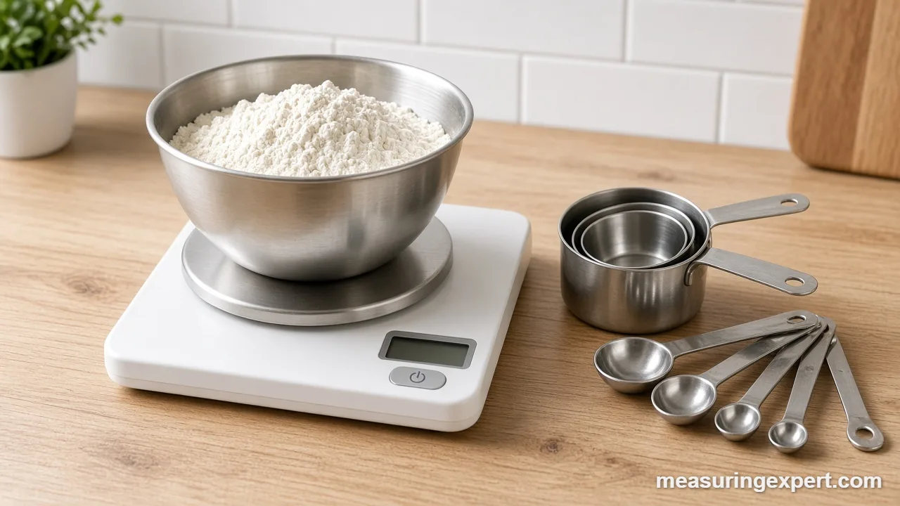 Allergen-free cooking setup with a clean digital scale and measuring tools