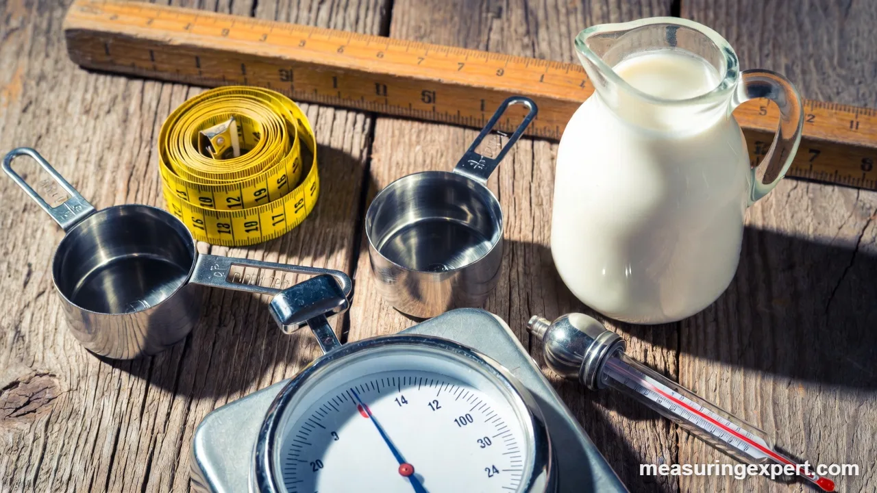 Milk jug and measuring cups for American units of volume