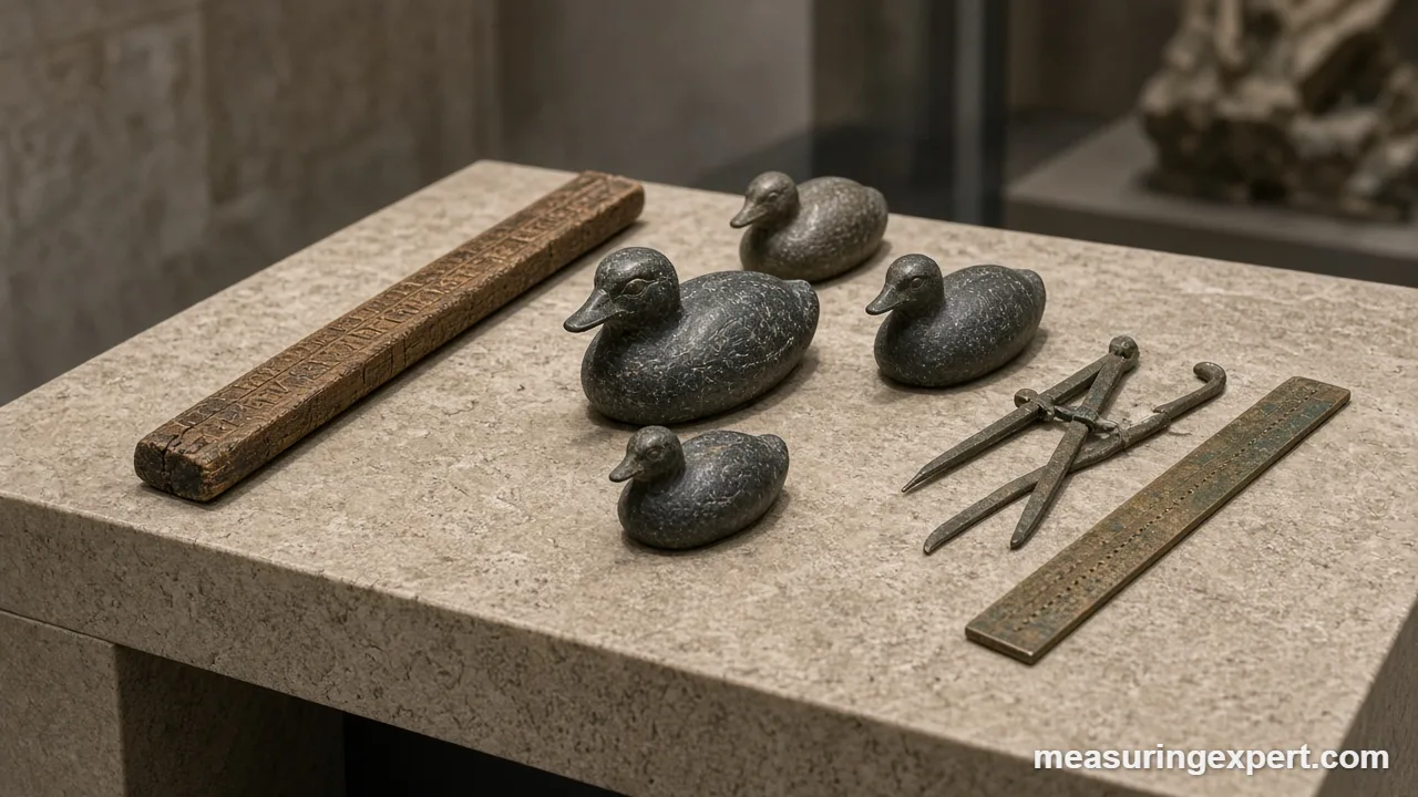 Ancient measurements: cubit rod and stone weights