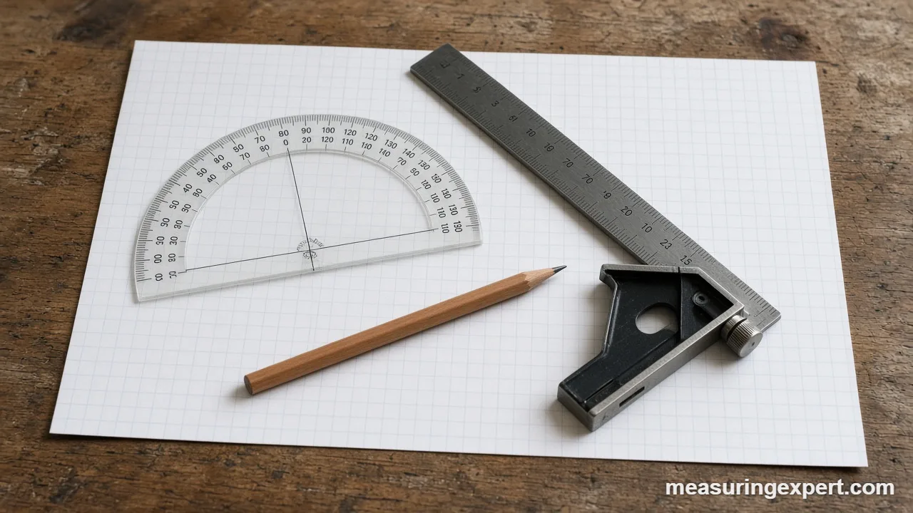 A protractor lying on graph paper to show angle measurement