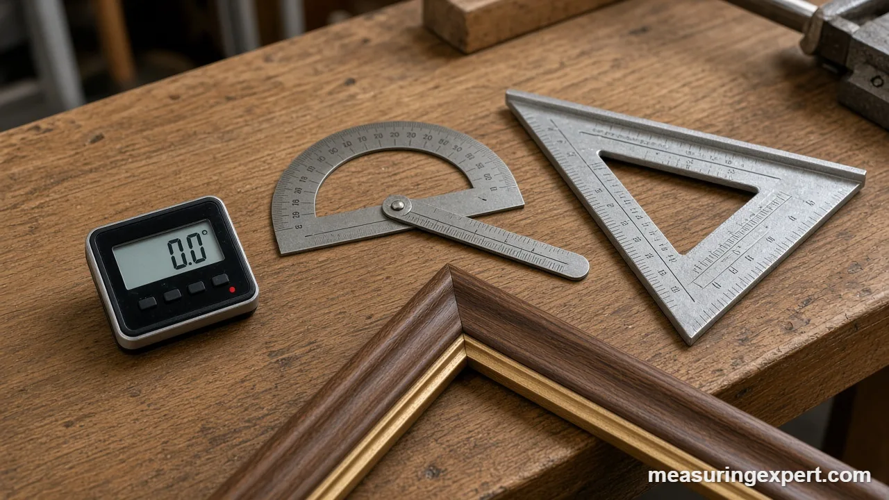 Angle measurement with a protractor on a mitered frame corner