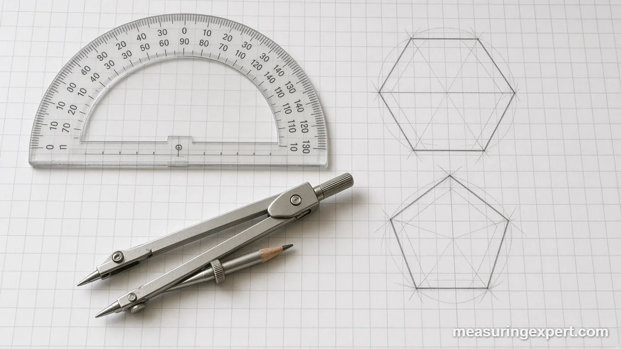 Angles in a polygon measured with a protractor on graph paper