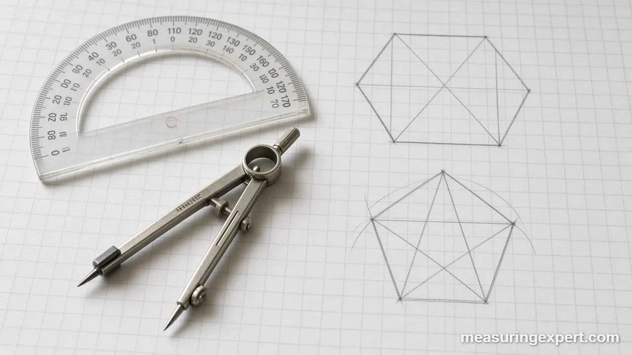 Angles in a polygon drawn as a pentagon and hexagon on a desk