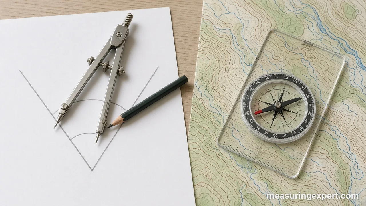 Measuring angles with a compass on paper and map