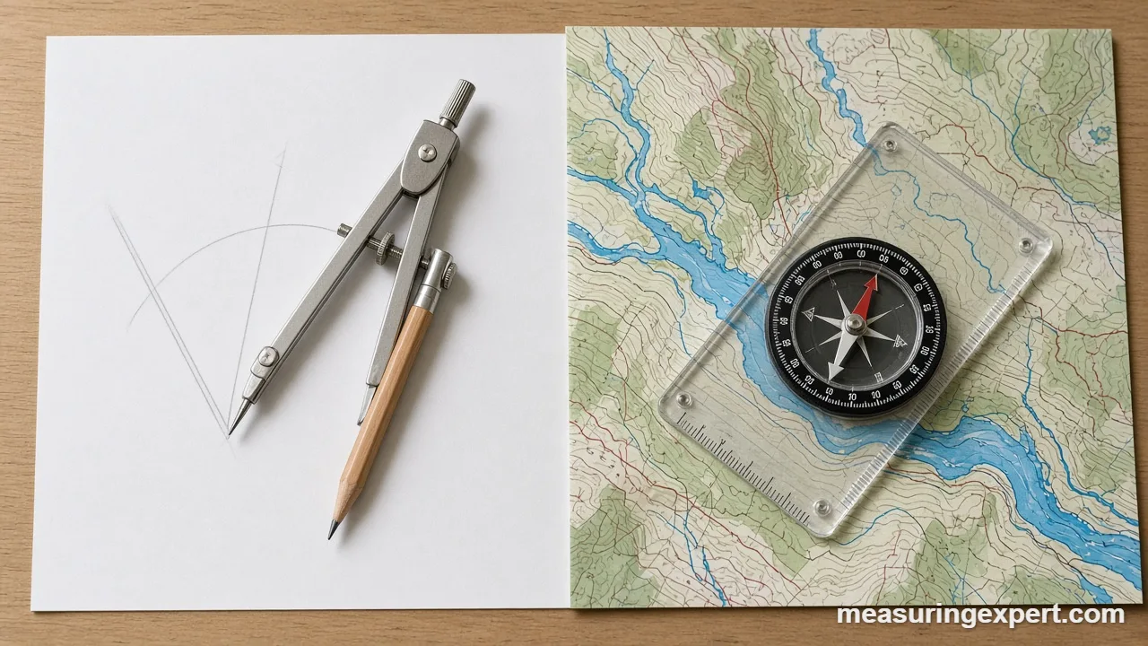 Measuring bearing angles with a compass on a map