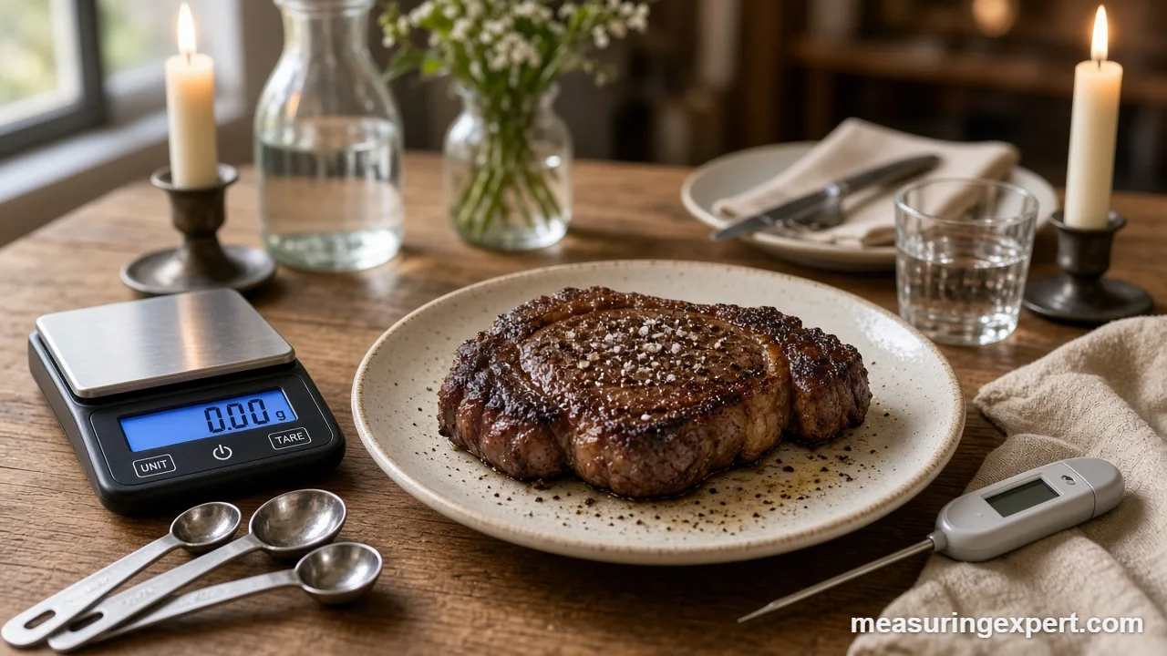Instant-read thermometer in a steak to check anniversary dinner measurements
