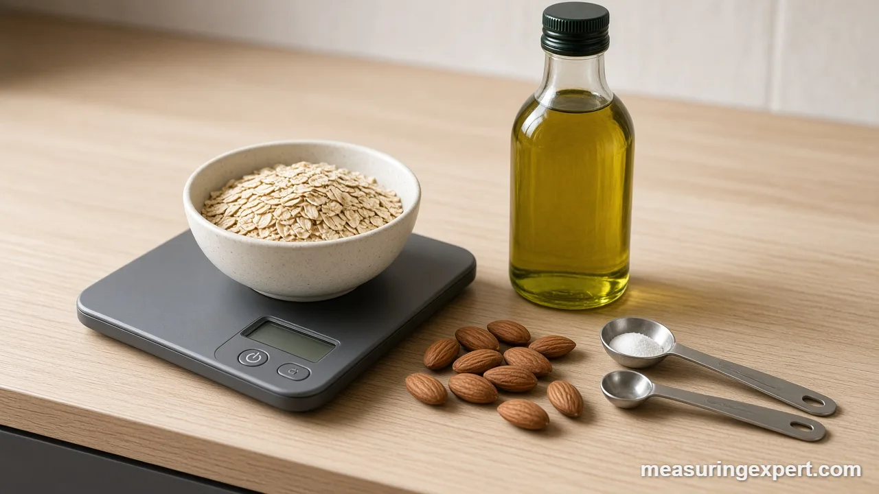 Measuring spoons and a bowl of oats for anti-inflammatory recipes