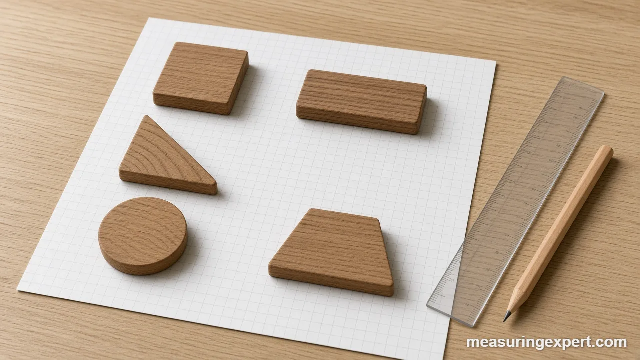 Area of a shape blocks on grid paper: square, triangle and circle