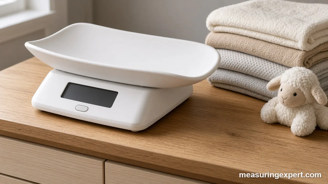 Best baby scale tray with a folded blanket ready for weighing