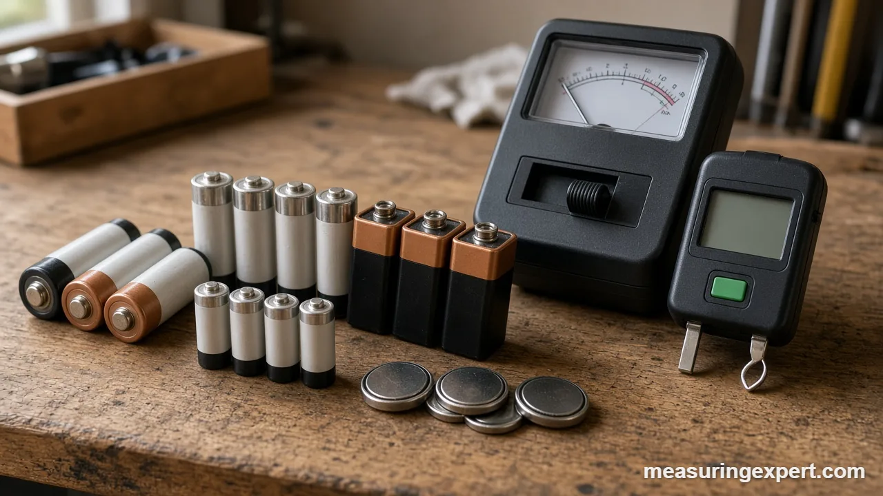 Best battery tester options with AA, 9V and coin cell batteries on a workbench
