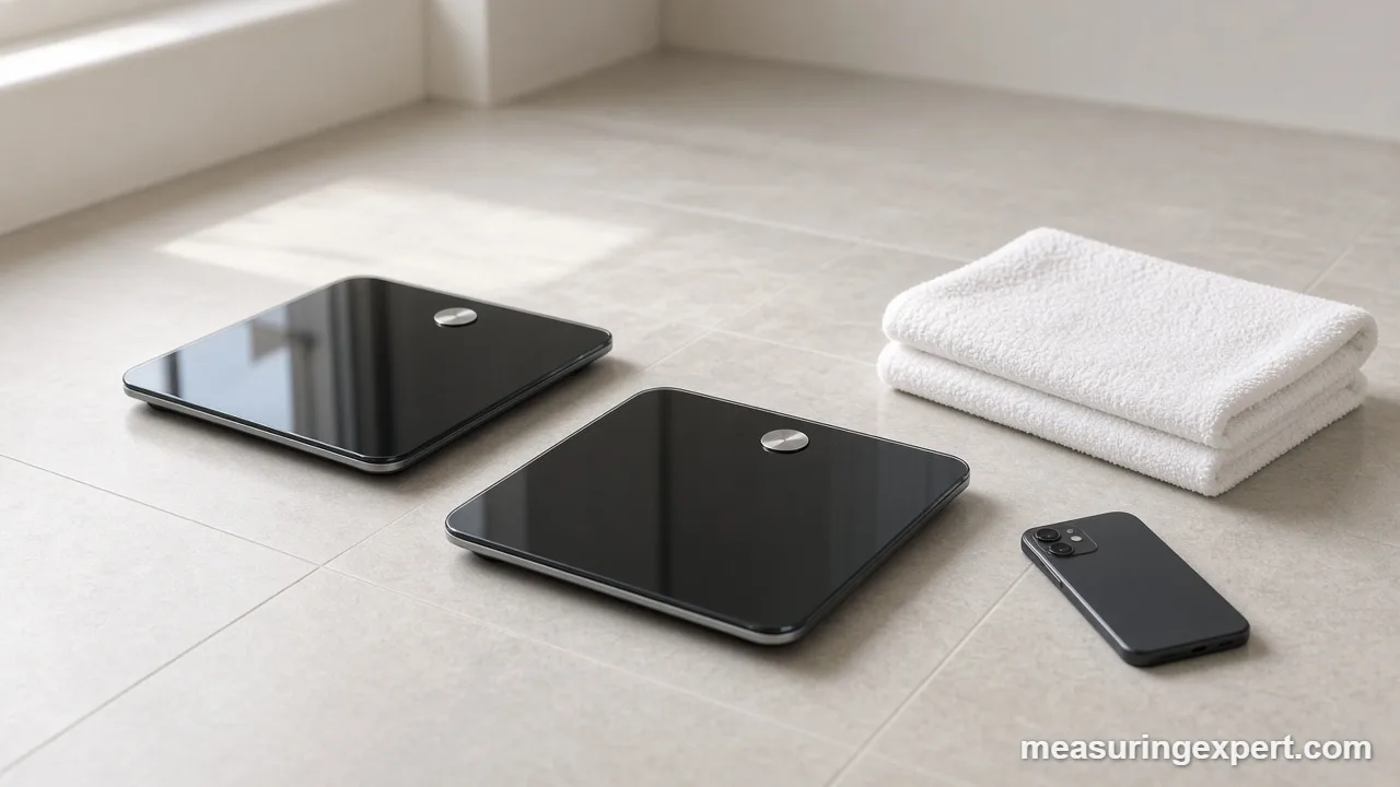 Best Bluetooth bathroom scale models on a tile bathroom floor