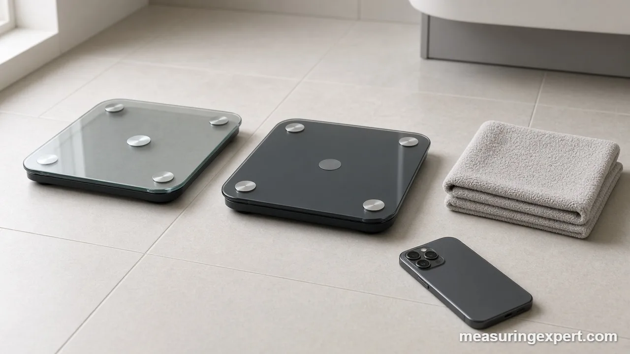Best Bluetooth bathroom scale on a level tile floor ready for weighing
