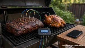Best Bluetooth food thermometer hub with wired probes in meat on a smoker