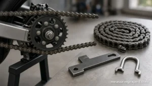 Best chain tension gauge tools beside a motorcycle drive chain