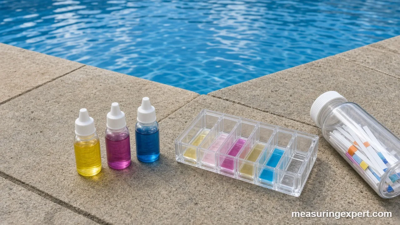 Pool water sample being checked with a best chemical tester drop kit