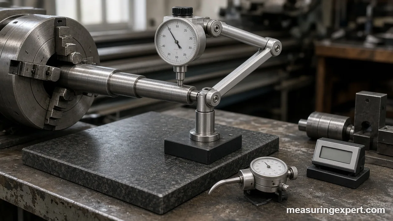 Best dial indicator on a magnetic base checking runout on a lathe shaft