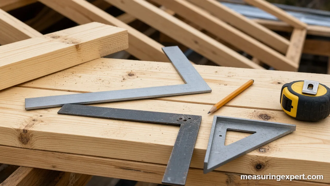 Steel and aluminum best framing square options on a lumber workbench