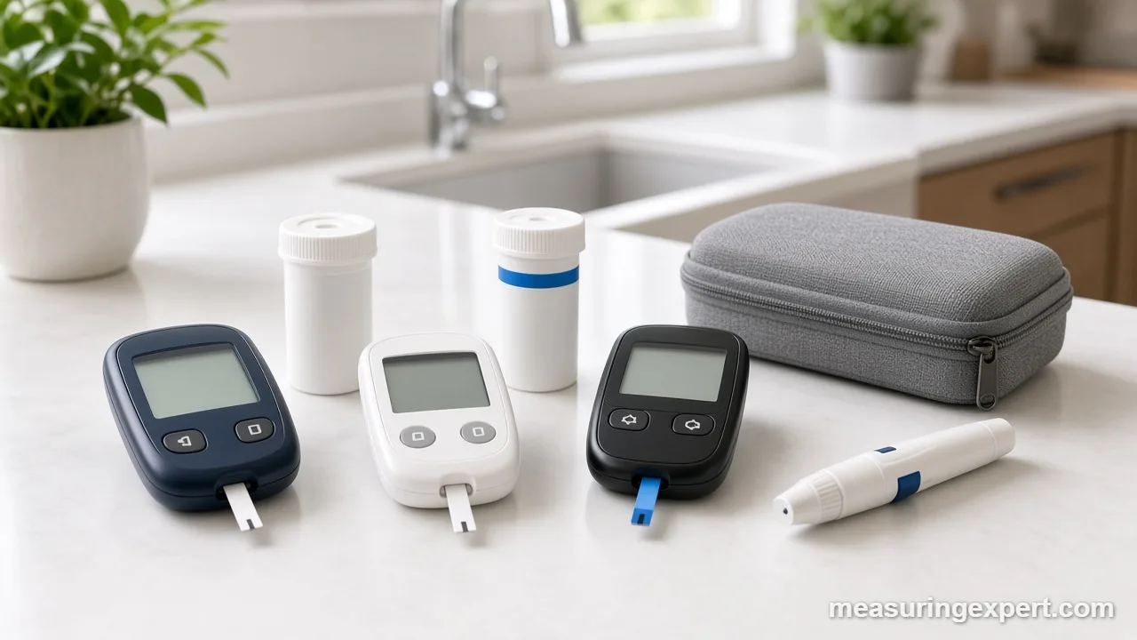 Best glucose meter kits with test strips on a kitchen counter