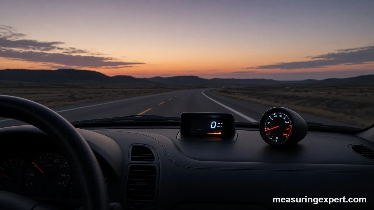 Best GPS speedometer display glowing on a car dashboard at dusk
