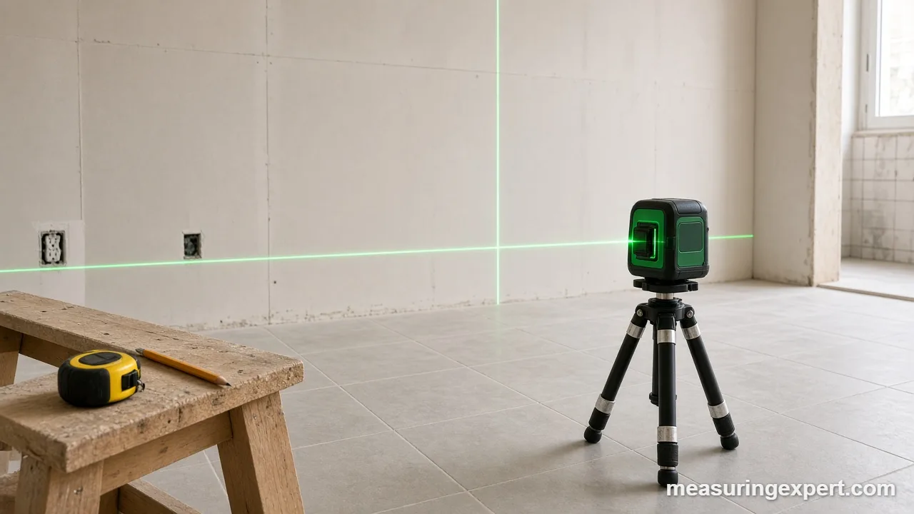 The best laser level projecting green cross lines on a drywall wall