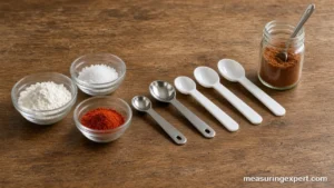 Best measuring spoon set laid out by size on a kitchen counter