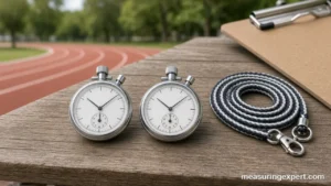 Best mechanical stopwatch with a silver case and analog dial on a wooden table