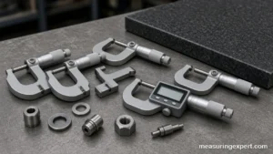 Digital and mechanical outside micrometers on a machinist bench, best micrometer guide