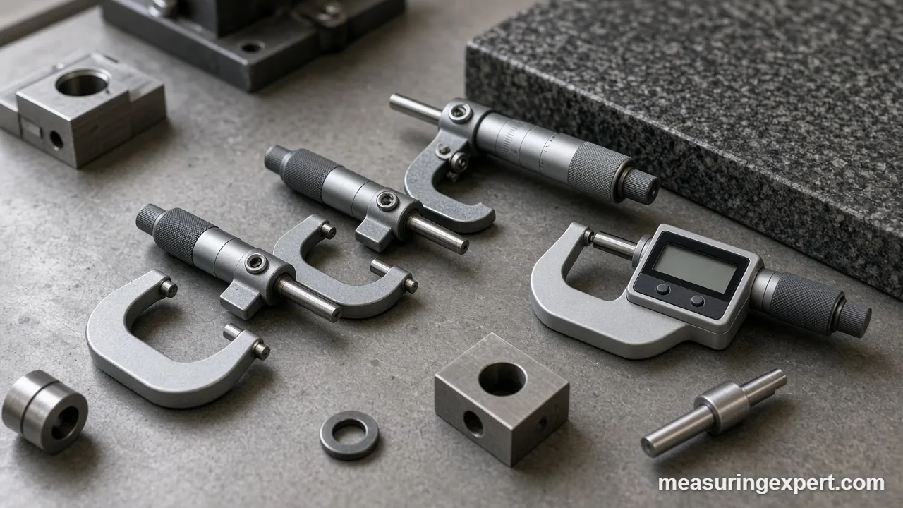 Best micrometer research setup: outside micrometers beside machined parts