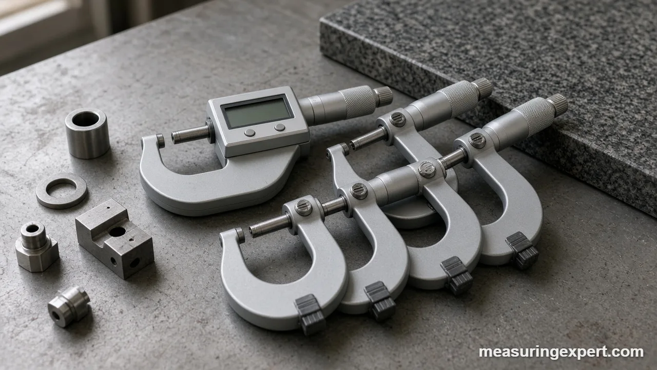 Mechanical micrometer thimble and sleeve close up for choosing the best micrometer type