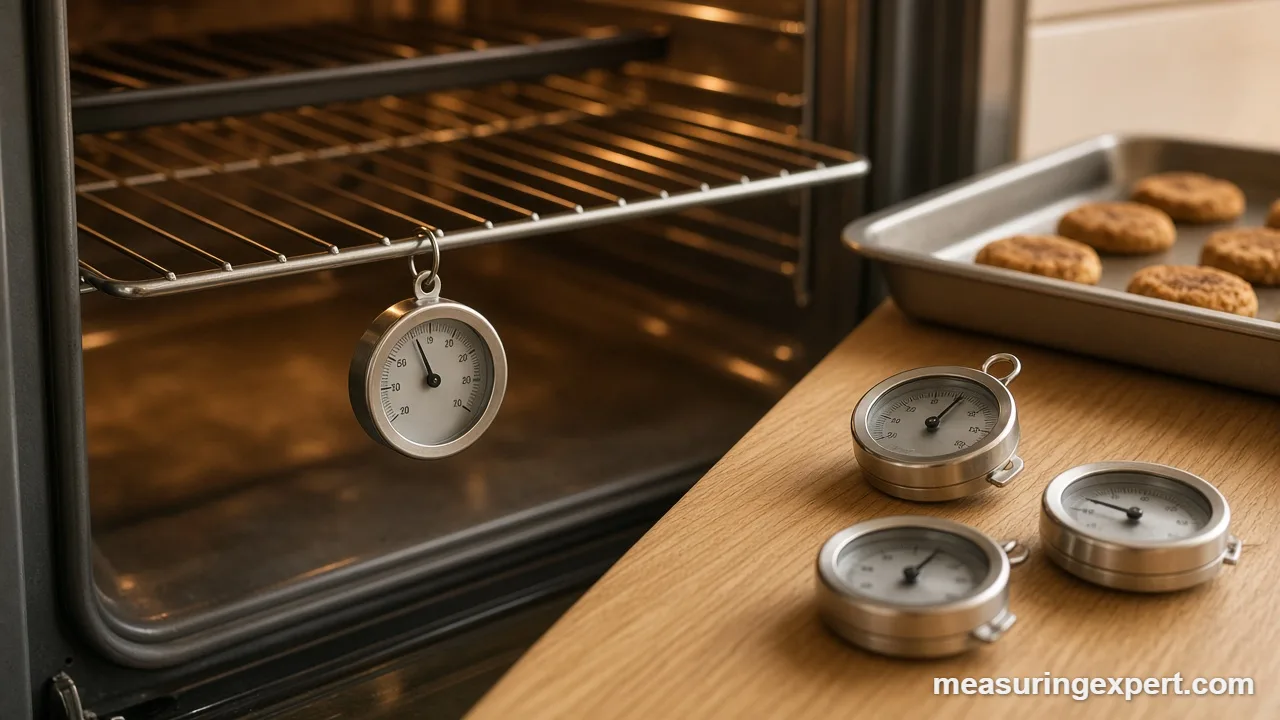 Best oven thermometer dials on a kitchen counter and an oven rack