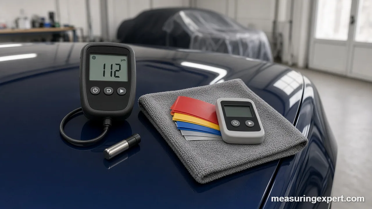 Checking car paint with the best paint thickness gauge on a steel panel