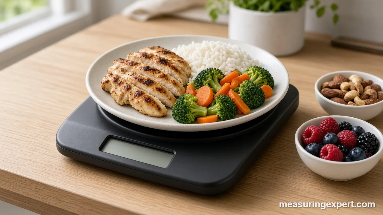 Best portion control scale weighing a portion of rice and vegetables