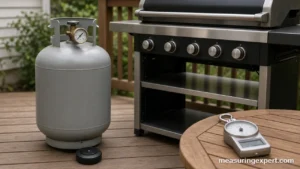 Best propane tank gauge options next to a grill cylinder on a patio