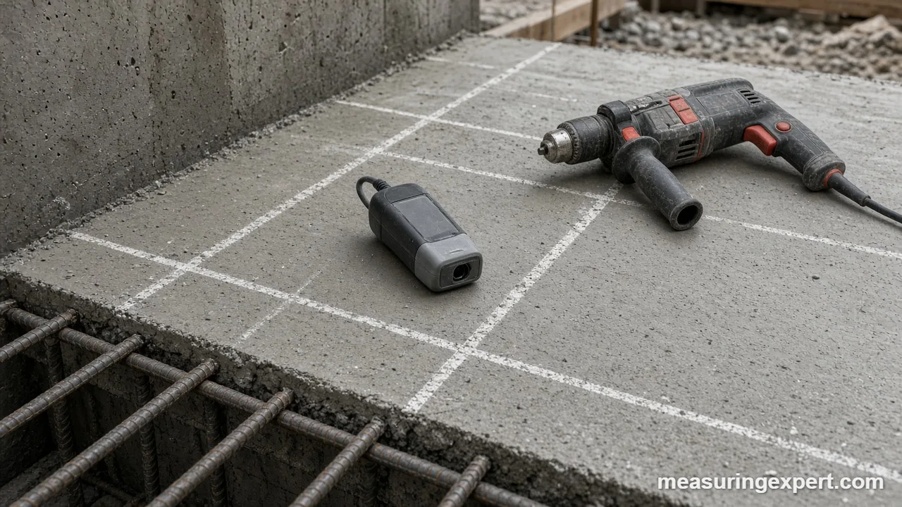 Best rebar locator scanner marking a rebar grid on concrete