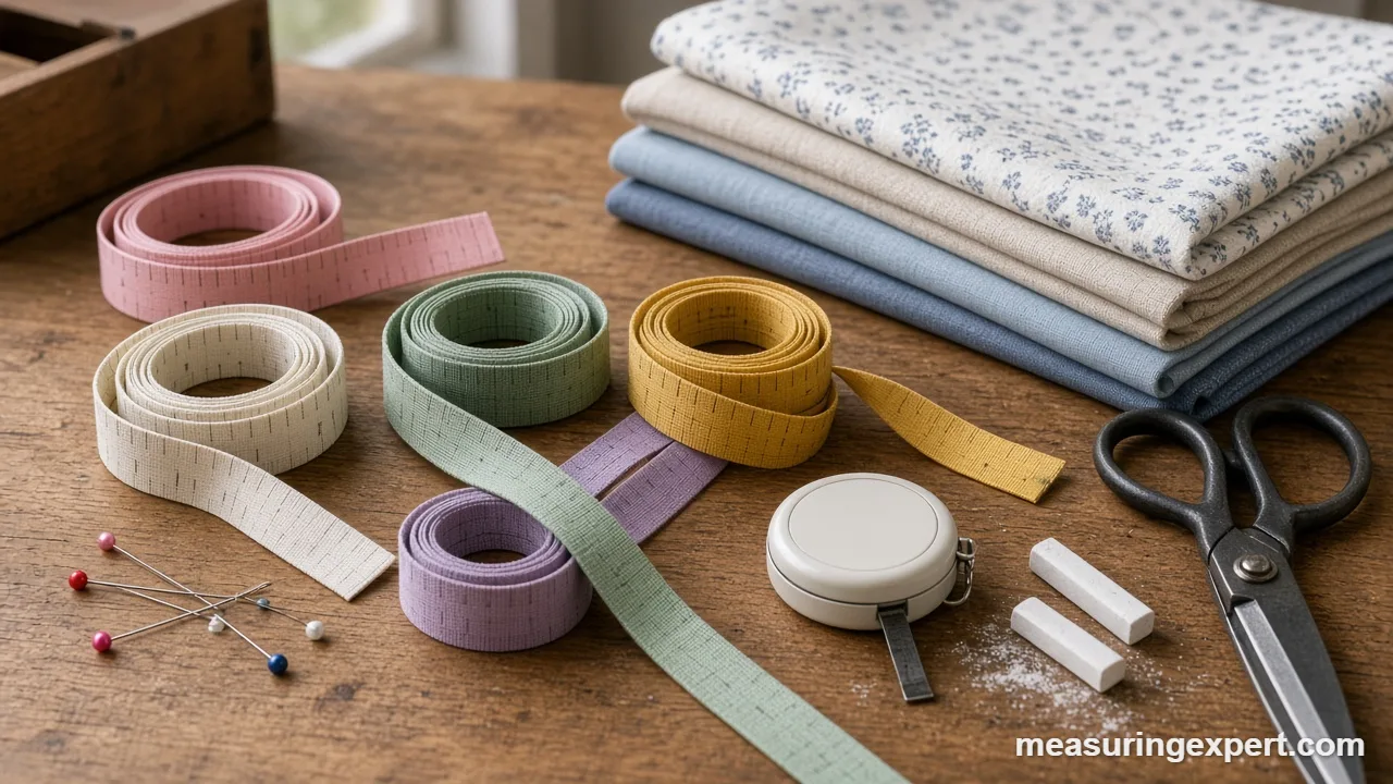 Best sewing measuring tape options on a sewing table with fabric