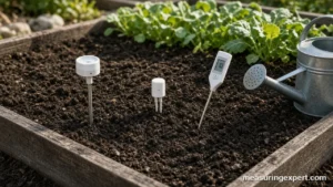 Best soil moisture sensor options pushed into a raised garden bed