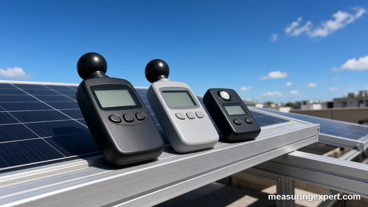 Best solar radiation meter checked against a solar panel frame