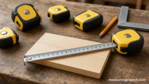 Best tape measure options laid out on a wooden workbench