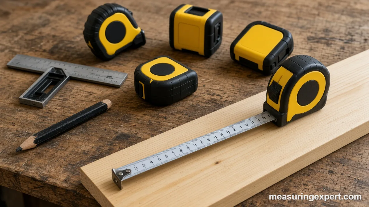 Comparing best tape measure blade widths and hooks on a bench