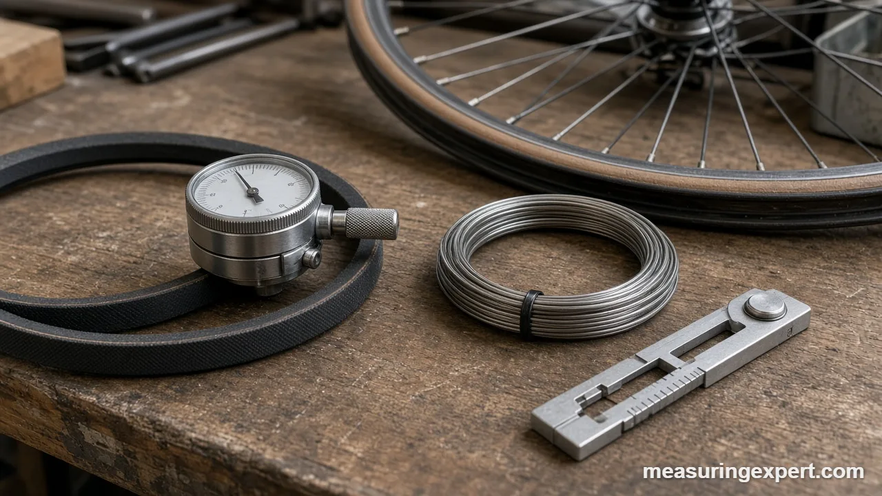 Best tension gauge tools for belts, rigging wire and bike spokes on a workbench