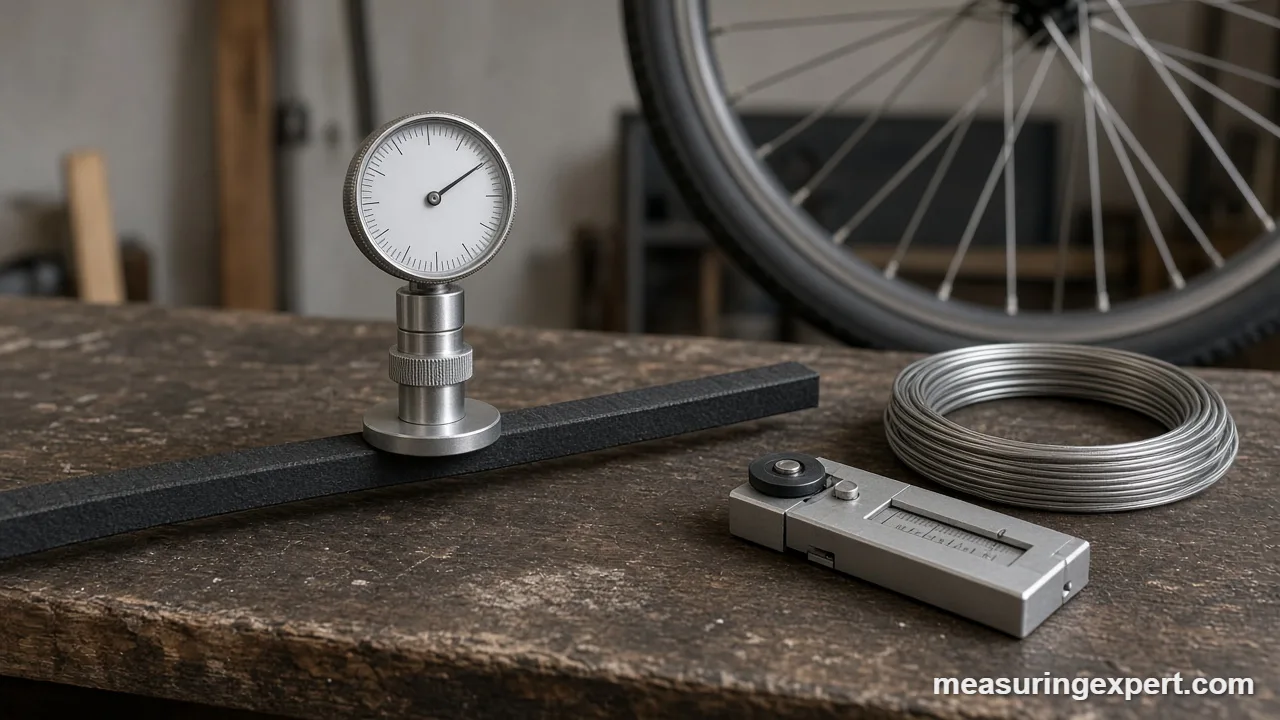 Best tension gauge selection laid out next to a V-belt and steel wire