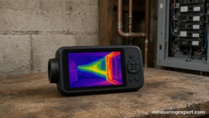 Best thermal imaging camera showing a heat map on a workbench