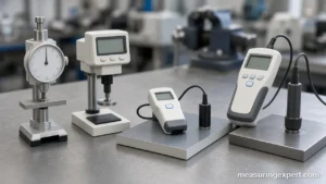 Best thickness gauge picks: dial, digital, coating and ultrasonic gauges on a workbench