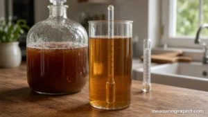 Best triple scale hydrometer floating in a test jar of homemade beer