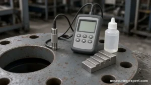 Best ultrasonic thickness gauge with probe on a steel pipe flange