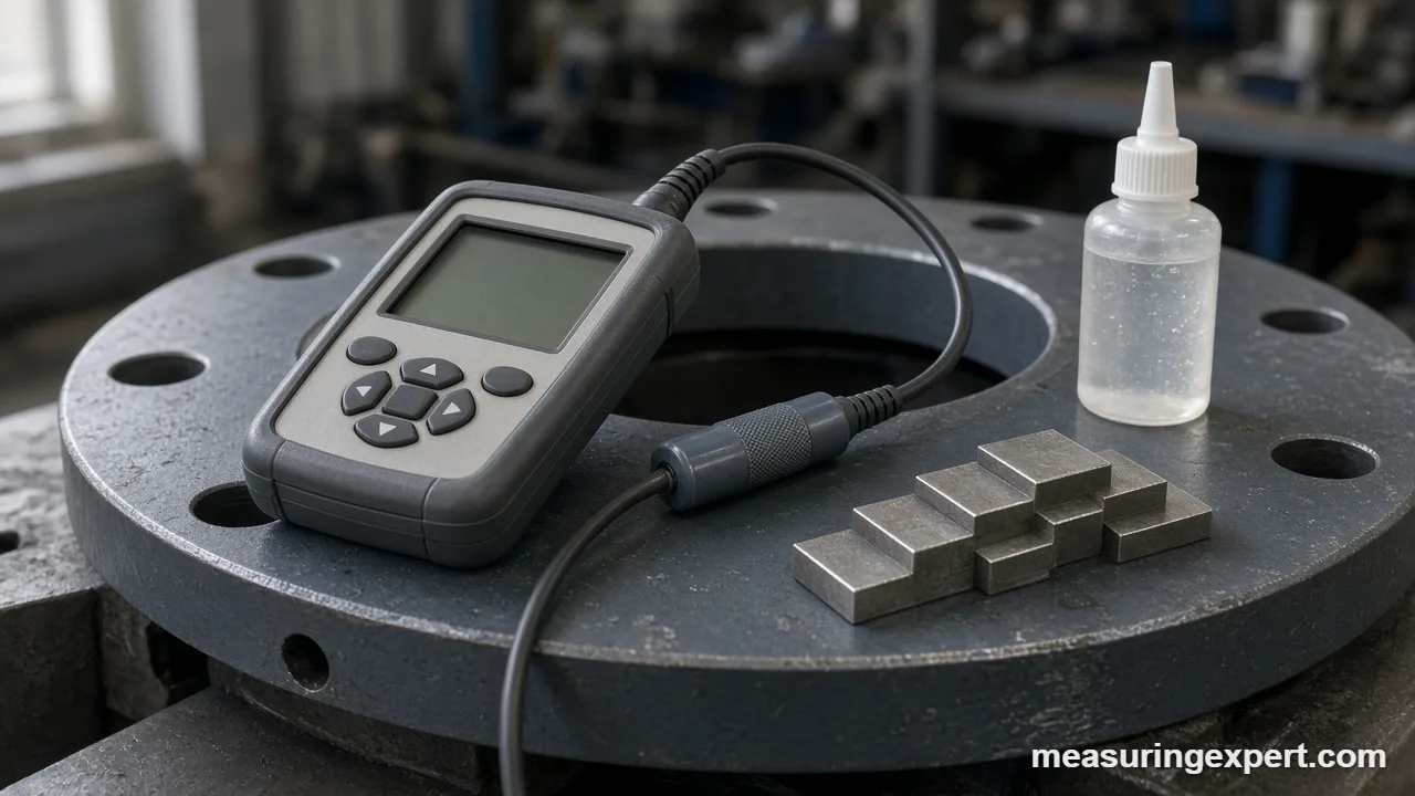 Ultrasonic thickness gauge with step calibration block for the best ultrasonic thickness gauge setup