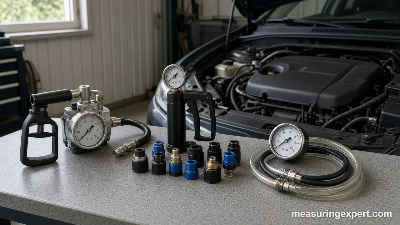 Best vacuum pressure tester kits laid out on a garage workbench