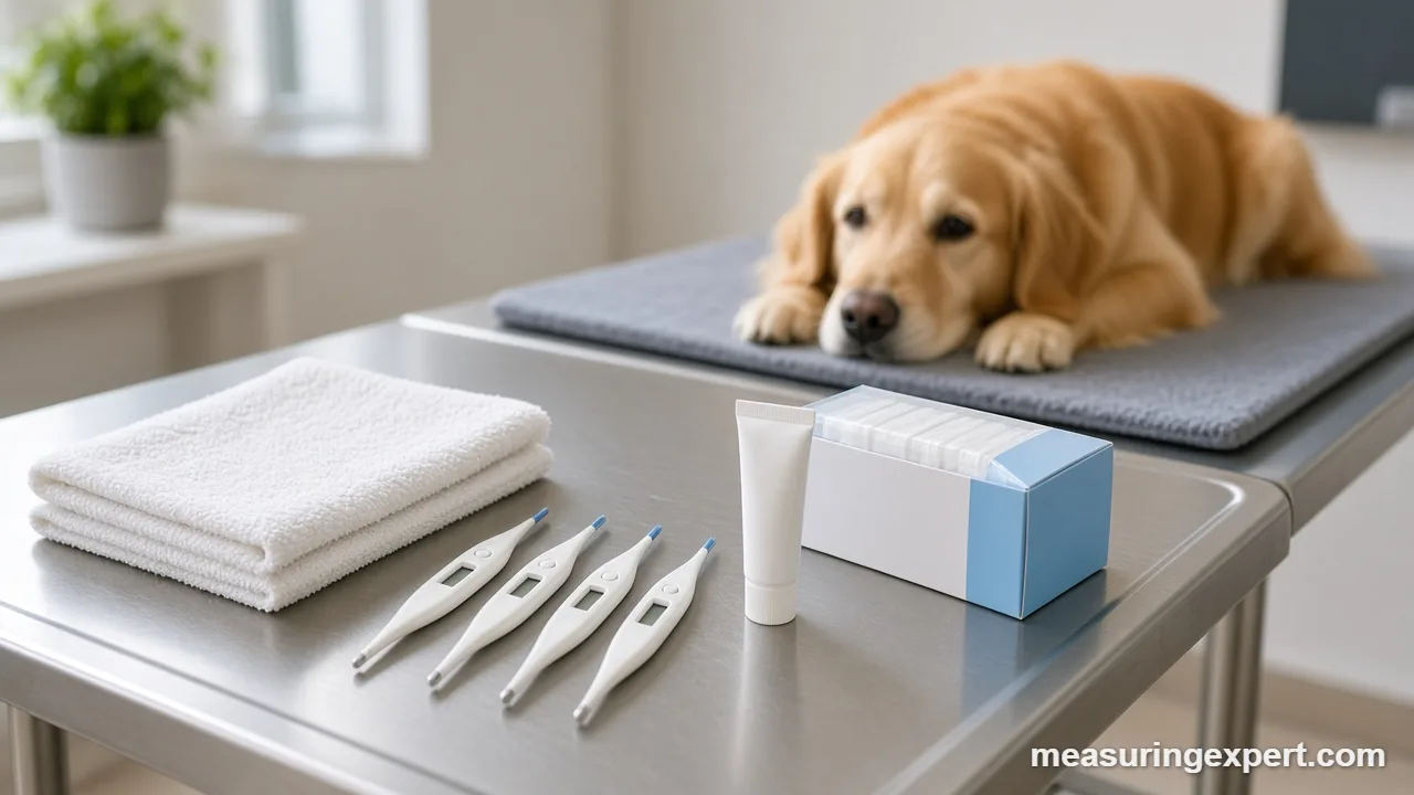 Best veterinary thermometer kit with probe covers next to a resting dog